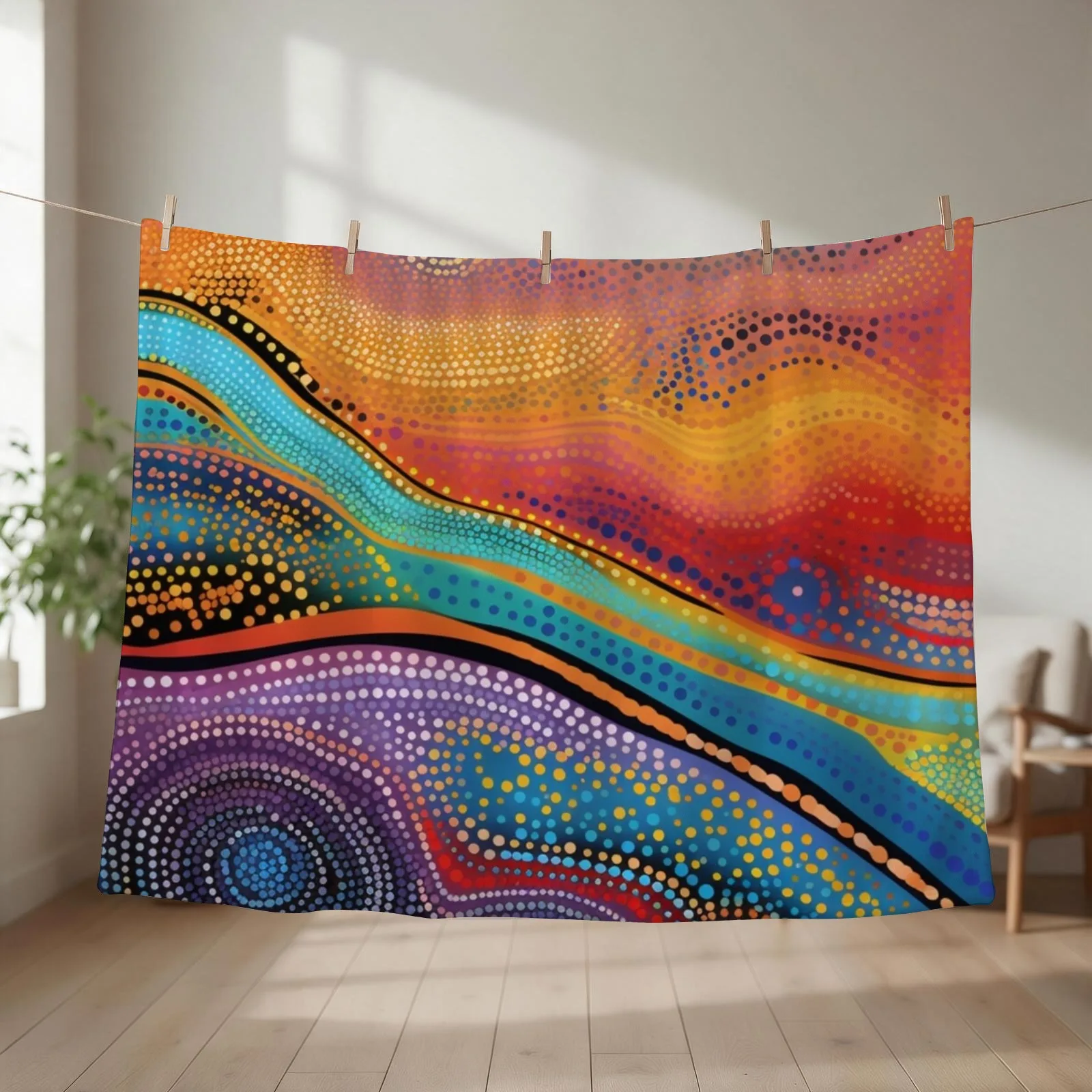 Aboriginal Authentic Art - Water Stream Throw Blanket Bed linens Personalized Gift Bed Fashionable sofa bed Blankets