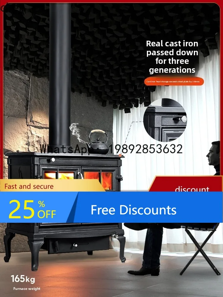 AA  Vintage Fireplace Cast Iron Heating Stove Home Villa Heater Fireplace