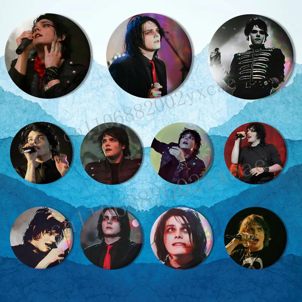 

lead singer G-Gerard Way Reflective Pin Tinplate Round Brooch Cartoon Cosplay Badges for Bag Hat Toys Gifts