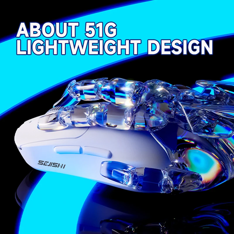 سيجيشي ‌ ماوس ألعاب لاسلكي AJ199 MAX - 26000 نقطة في البوصة، 59 جرام خفيف الوزن، وضع مزدوج (2.4 جيجا/USB-C)، 8000 مليون نقرة، PAW3395