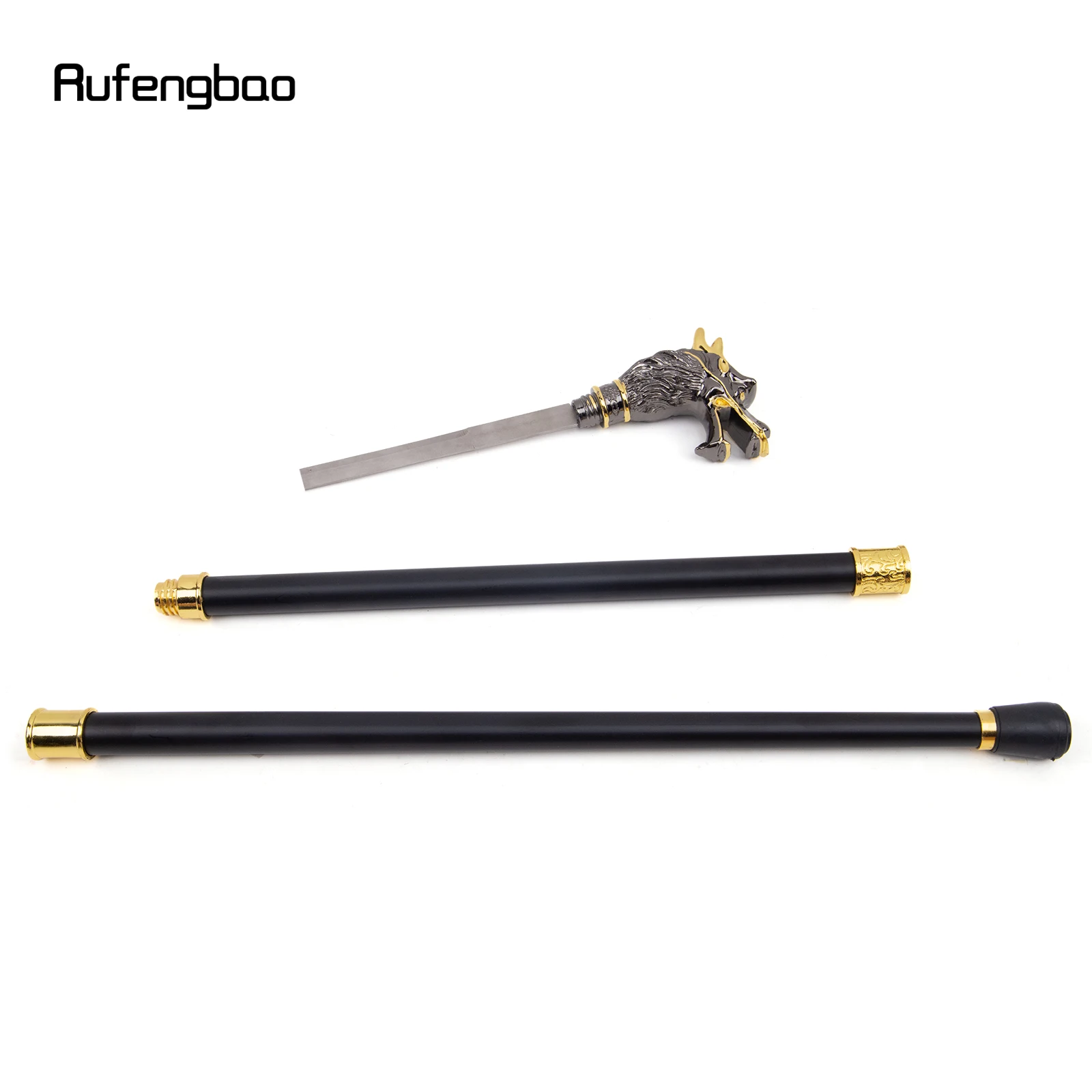 Golden Black Luxury Dragon Head Walking Stick with Hidden Plate Self Defense Fashion Cane Plate Cosplay Crosier Stick 93cm