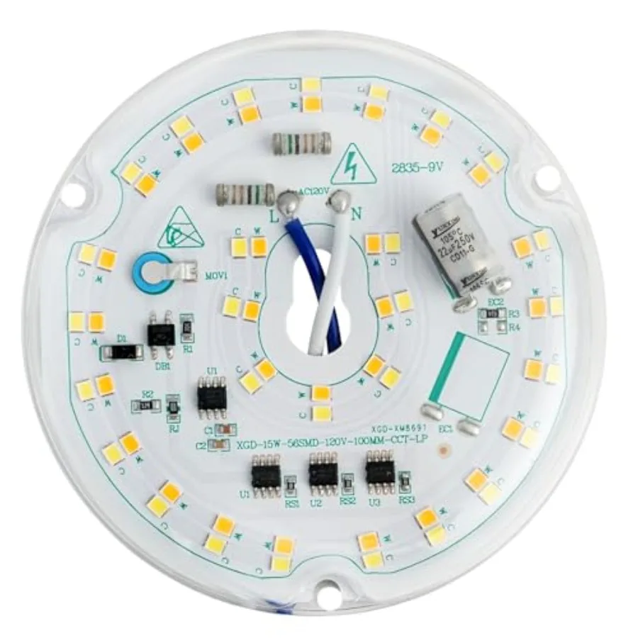 3.94'' 15W LED Ceiling Fan Light Retrofit Kit, Ceiling Light Replacement Panel PCB 3000K 4500K 5000K 1800LM 120V CRI90