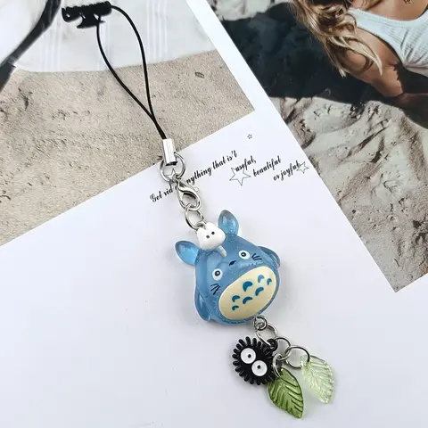 Kawaii azul animal totoro telefone charme fuligem sprite chaveiro floresta anime gato cosplay pingente acessórios feitos à mão presente y2k