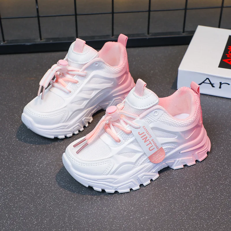 

Детские весенне-осенние модные туфли для папы, низкие детские кроссовки для девочек, дышащие кроссовки градиентного цвета на шнуровке спереди для мальчиков