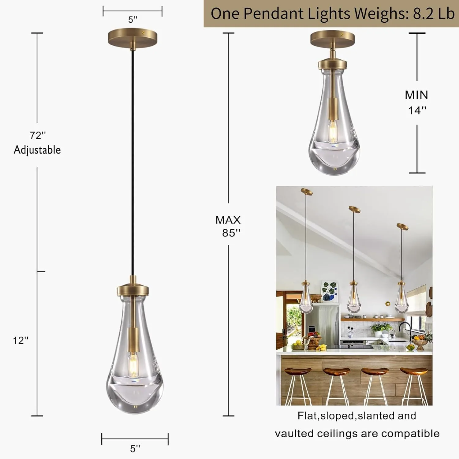 Modern Glass Pendant Light Luxury Brass Hanging Lamp for Kitchen Dining Living Room Bedroom Bar Ceiling Chandelier Home Decor