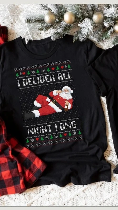 Funny Couples Christmas Pajamas Holiday Xmas Party Tee Newlywed Shirts Matching Adult Gift printed T-shirt tops All-match