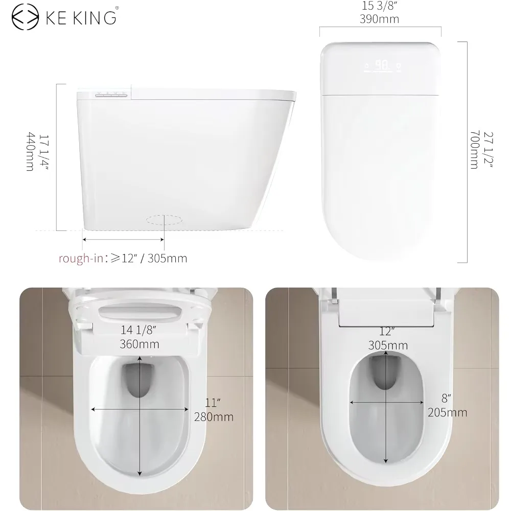 Bidet Toilet with Bidet Built-in, Auto Dual Flush, Auto Open & Close Bidet Toilet, Heated Seat, Instant Warm Water, Smart Toilet