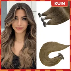 KerBrian-Extensions de Cheveux 100% Naturels Lisses pour Femme, Postiches à Pointe Plate, Blonde, Document Remy, 50 Pièces/Ensemble