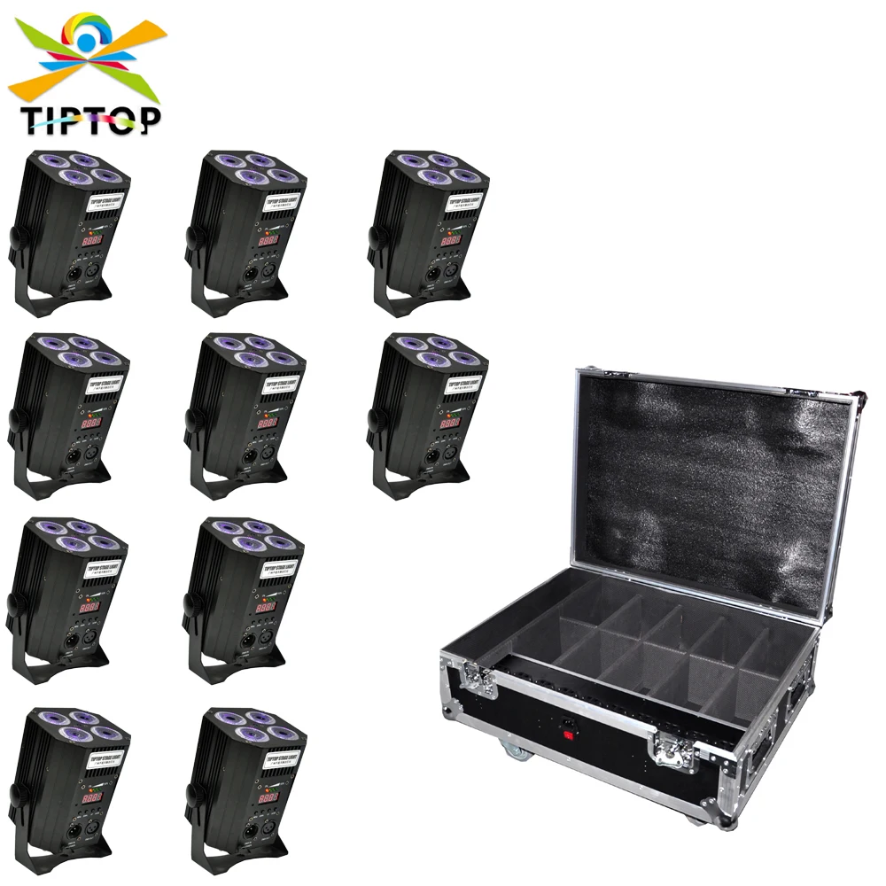 

10IN1 Charging FLightcase Pack 4x18W Li Battery Par Light Sound Activated DMX Control Uplighting Light for Birthday Party Event