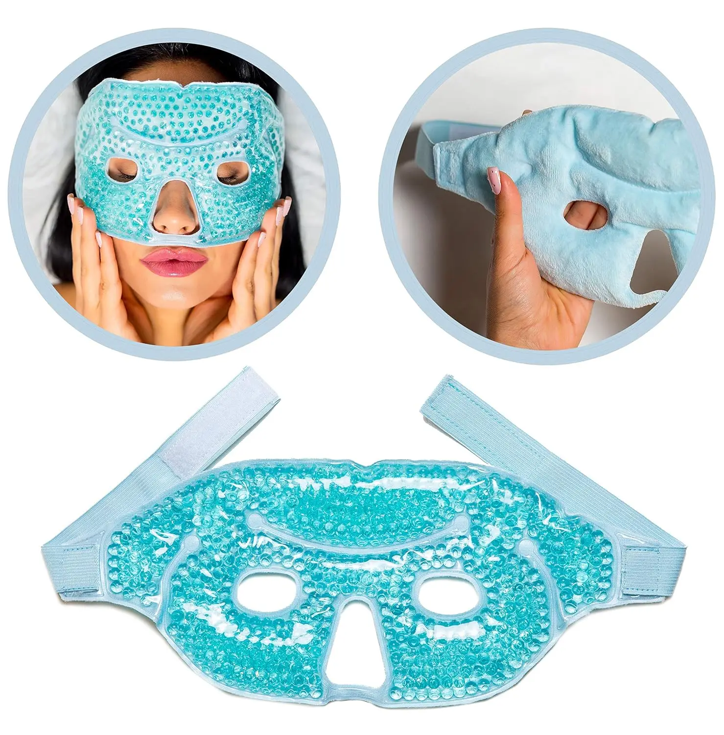Gel Face Mask Cold Pack Hot Cold Therapy Gel Bead Full Facial Mask Ice Mask Migraine Headache Relaxation Stress Heat Pain Relief