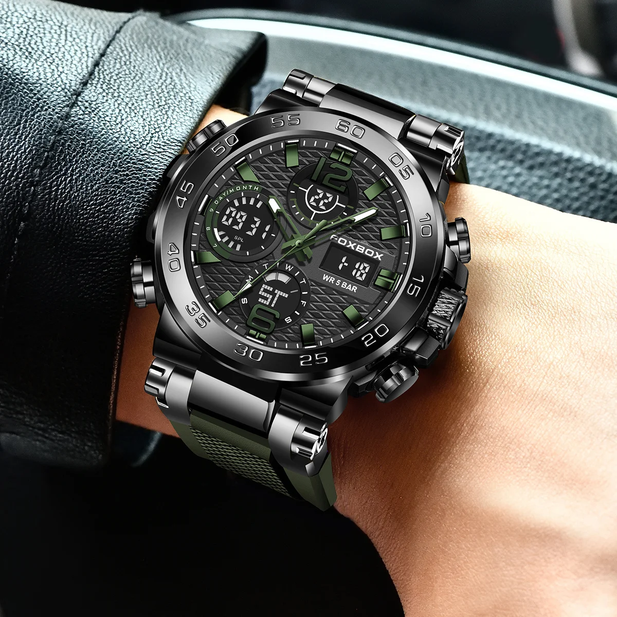 Fashion LED Luminous Mens Watch Dual Display Military Sports Man Watch Digital Calendar Waterproof  Quartz Wristwatches For Men