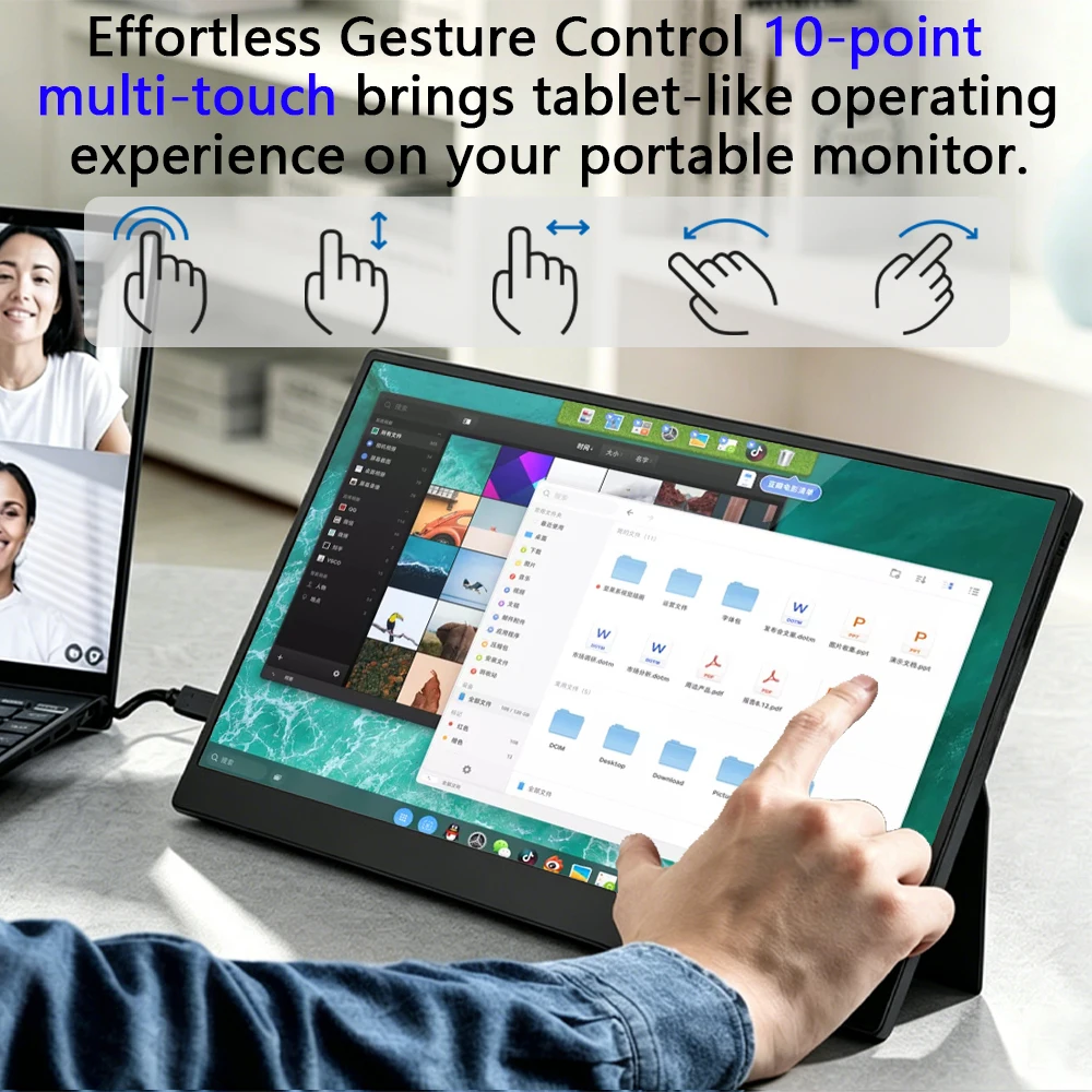 15.6 Inch Touch Portable Monitor 1920*1080 QHD External Display with HDR Second Screen for XBox PS4 / 5 Switch Laptop