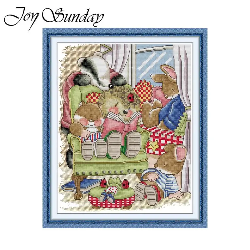 Joy Sunday Cross Stitch Kit Needlework Patterns DMC Thread Stamped 16/14/11CT White Canvas Story Time Painting Kit