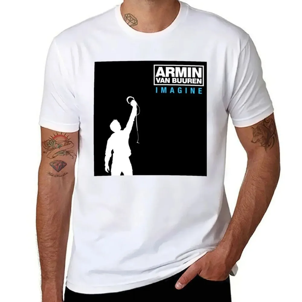 Black Square Human Silhouette Holding Headphone Print Men Short Sleeve Crew Neck T‑Shirt EDM Theme Oversized Fashion Tees