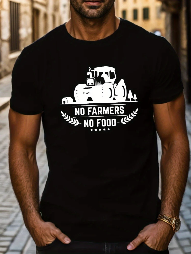 

Fashionable NO FARMERS NO FOOD printed cotton comfortable short-sleeved T-shirt.