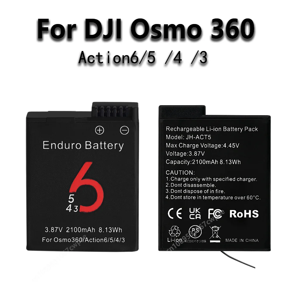 2100mAh Batteries For DJI Osmo Action 6 Action 5 Pro/4 Camera Battery LED Dual Charger For DJI Osmo Action 4/3 Osmo 360 Battery