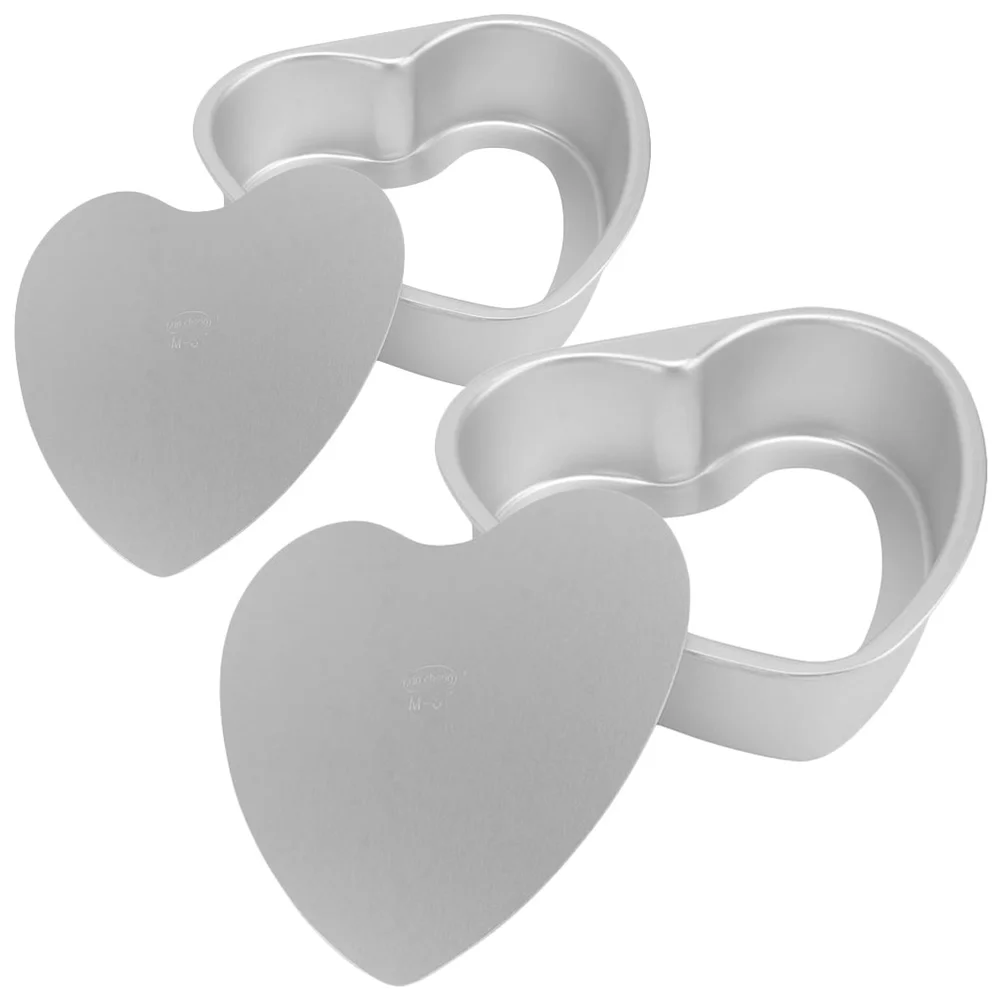 

2 Pcs Set Heart Cake Mold Cakes Cheese Pan Aluminum Alloy Removable Non-stick Metal