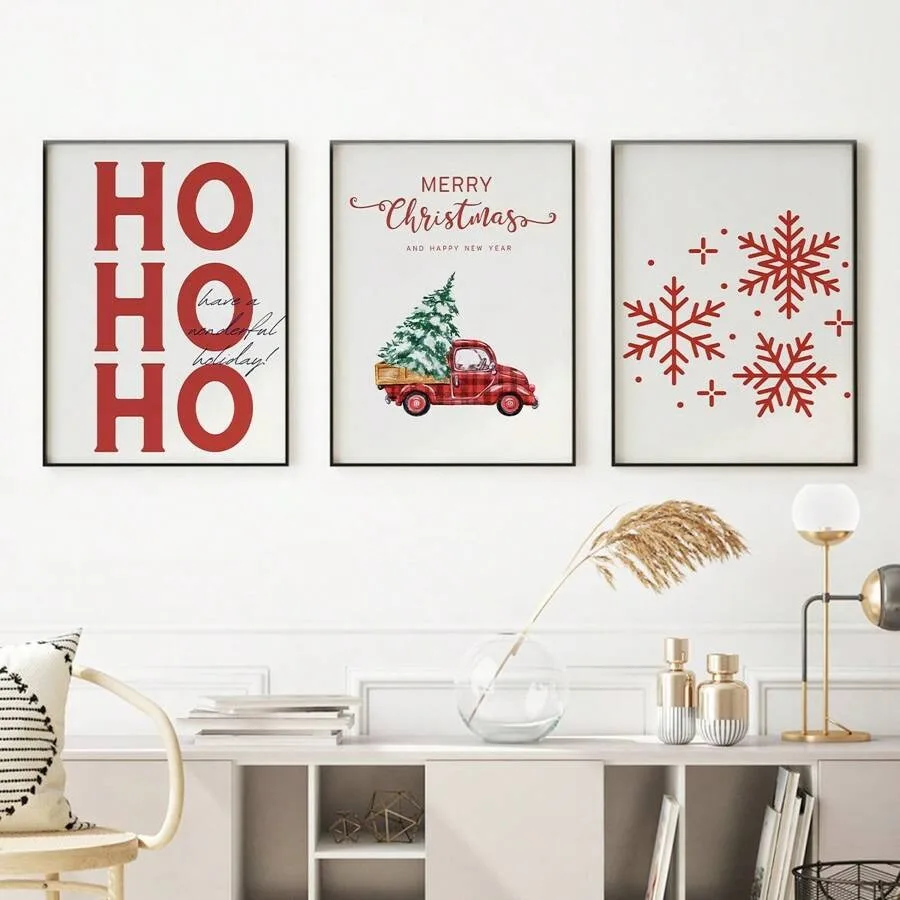 

Canvas painting red truck christmas home decoration christmas wall art