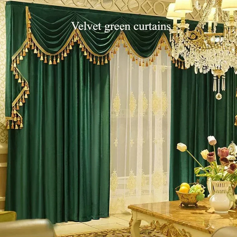 Retro European Palace Style Grandmother Green High Thickened Light Luxury Velvet Curtain Drop Skin friendly Heavy duty curtains