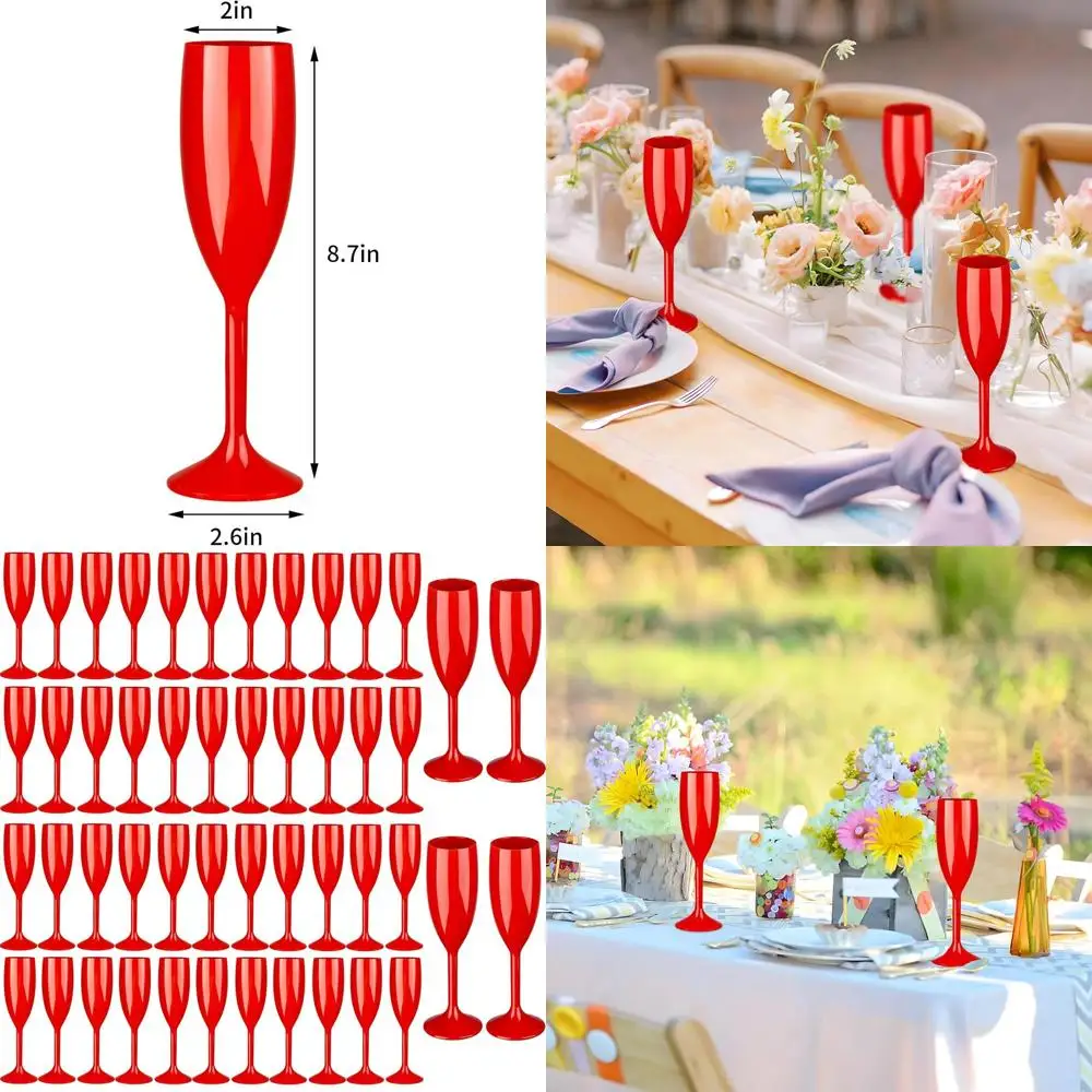 

Красные пластиковые бокалы для шампанского 6 унций, многоразовые винтажные фужеры для свадеб, тостов и праздничных мероприятий