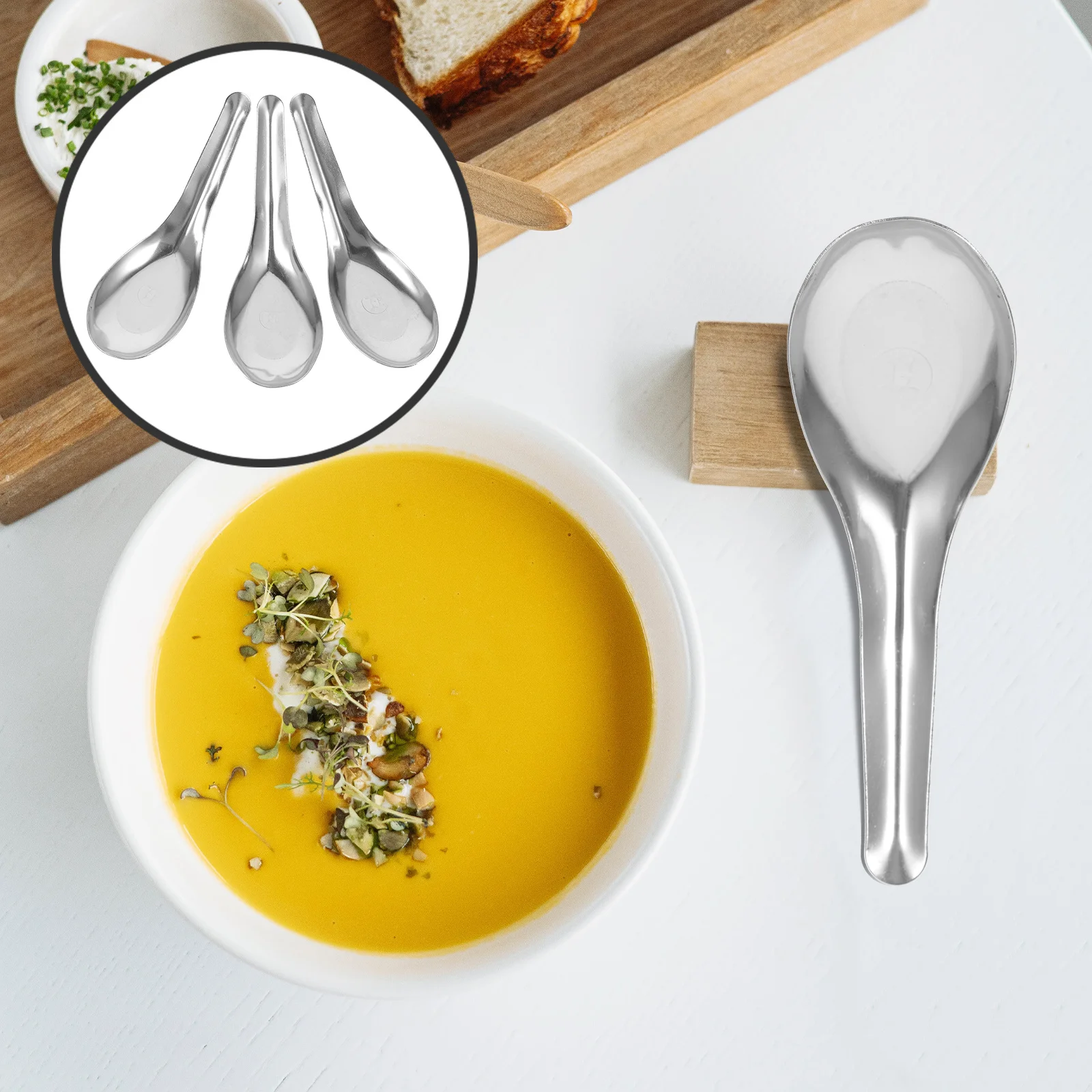 

50pcs Stainless Steel Soup Spoons 13X4.2Cm Thick Serving Spoon For Home Restaurant Coffee Tea Dessert Tableware Kitchen Utensils