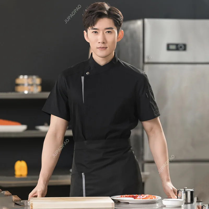 High-End Chef Work Clothing Men's Summer Short-Sleeved Western Food Hotel Catering Restaurant Baking Chef Micro-Elastic Workwear