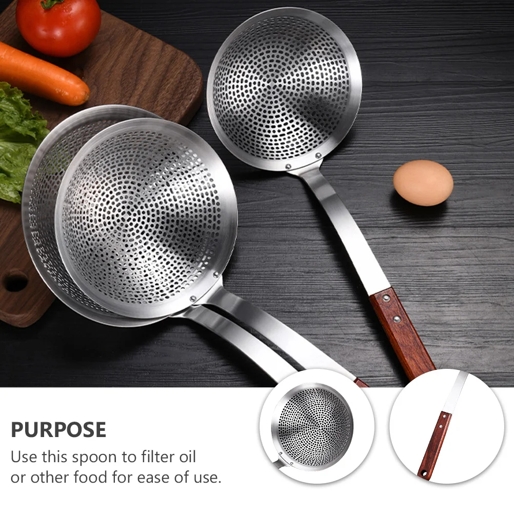 

Stainless Steel Skimmer Filter Spoon Wooden Handle Multi-Function Kitchen Scoop Oil Strainer Hot Pot Ladle Filter Spoon