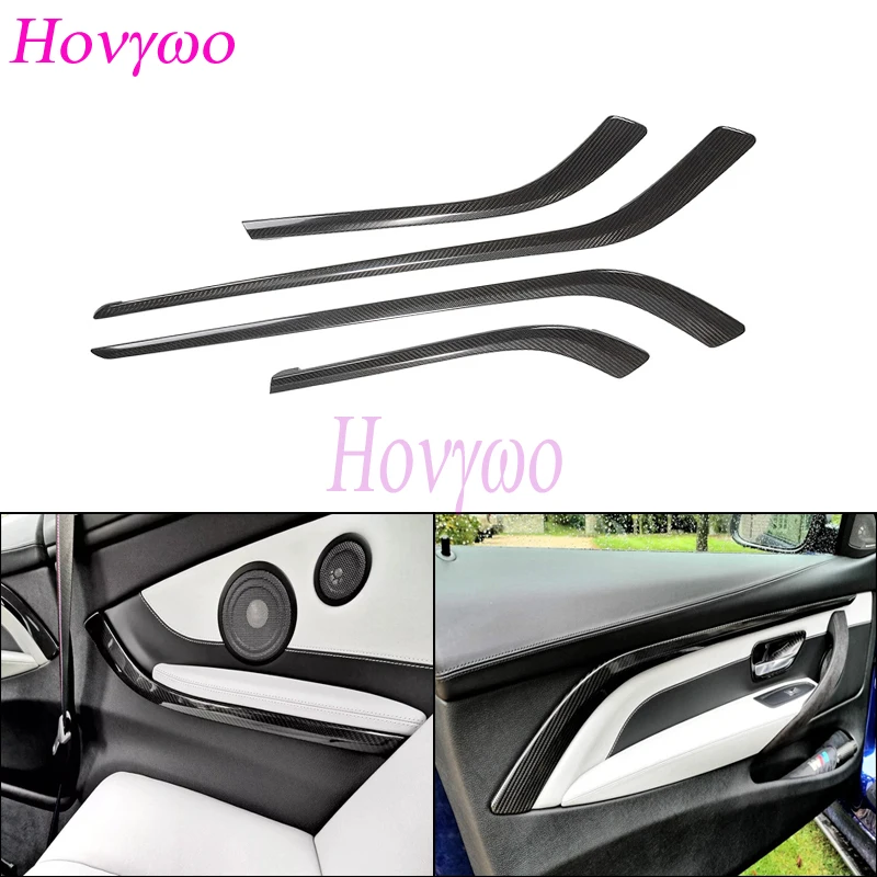 Real Carbon Fiber Car Interior Door Trims Decoration Panels Accessories For BMW M3 M4 F80 F82 F83 2014-2019