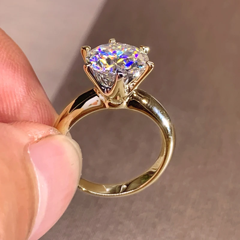 Fashion 3ct Diamond Ring Solitaire Woman 925 Sterling Silver Yellow Gold Moissanite Ring Engagement Wedding Jewelry