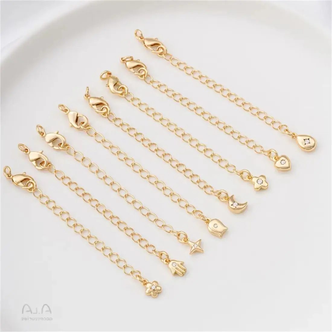 

14K Gold Inlaid Zircon Drop Heart Pendant Tail Chain Manual Extension Diy Jewelry Extension Chain Accessories B787