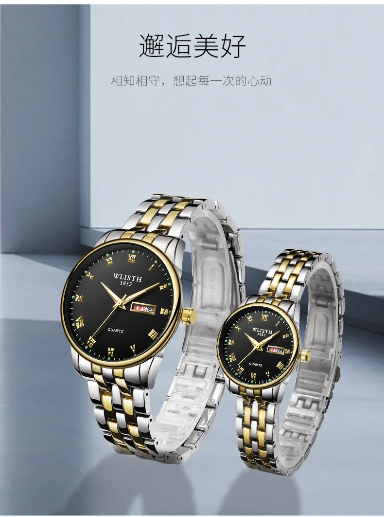 ساعة نسائية بنمط جديد - ساعة كوارتز مقاومة للماء للأعمال، ساعة رسمية مضيئة بتقويم مزدوج