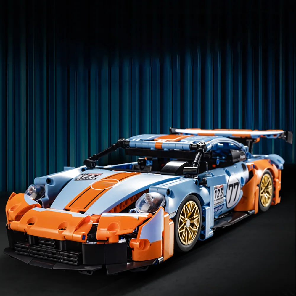 1:14 Orange-Blaues Baustein-Superauto, ABS-Kunststoff-Bausatz-Automodell, Geburtstags-/Weihnachts-/Halloween-/Erntedankfest-Geschenk – Detail 4