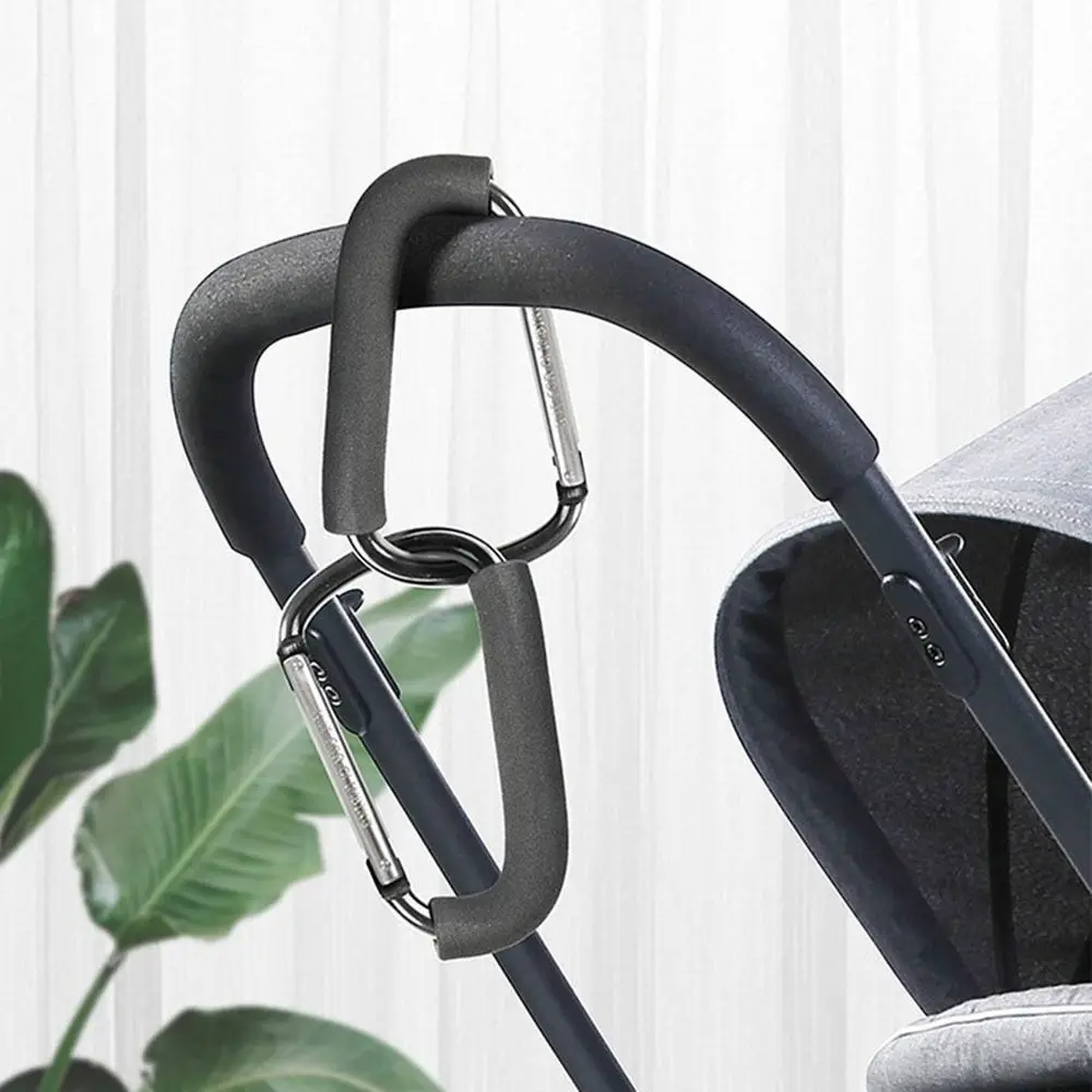 

2Pcs Multifunction Baby Stroller Hook Sponge Handle Aluminum Alloy Carriage Hanger Soft Grip D-Ring Mountaineering Buckle