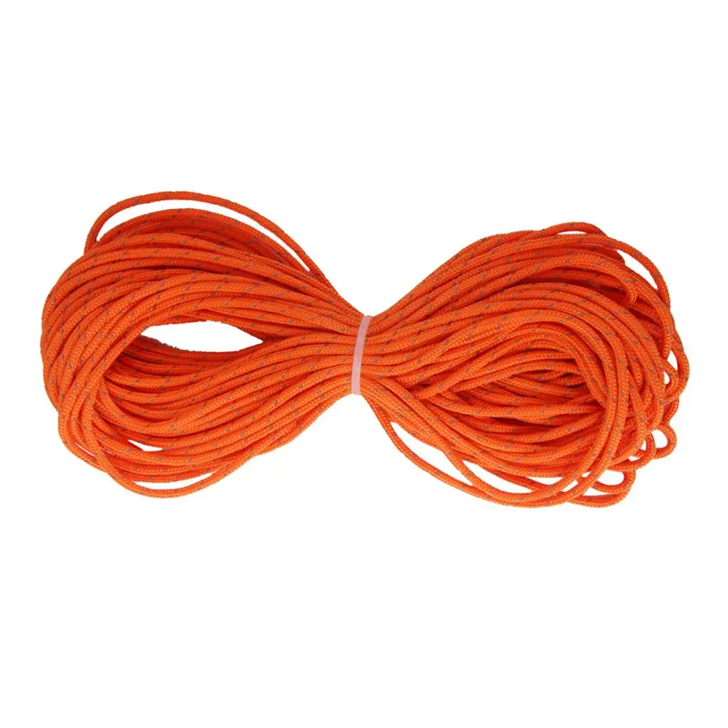 Reflective Camping Cord 20m Long Tent Guy Line Rope - Orange