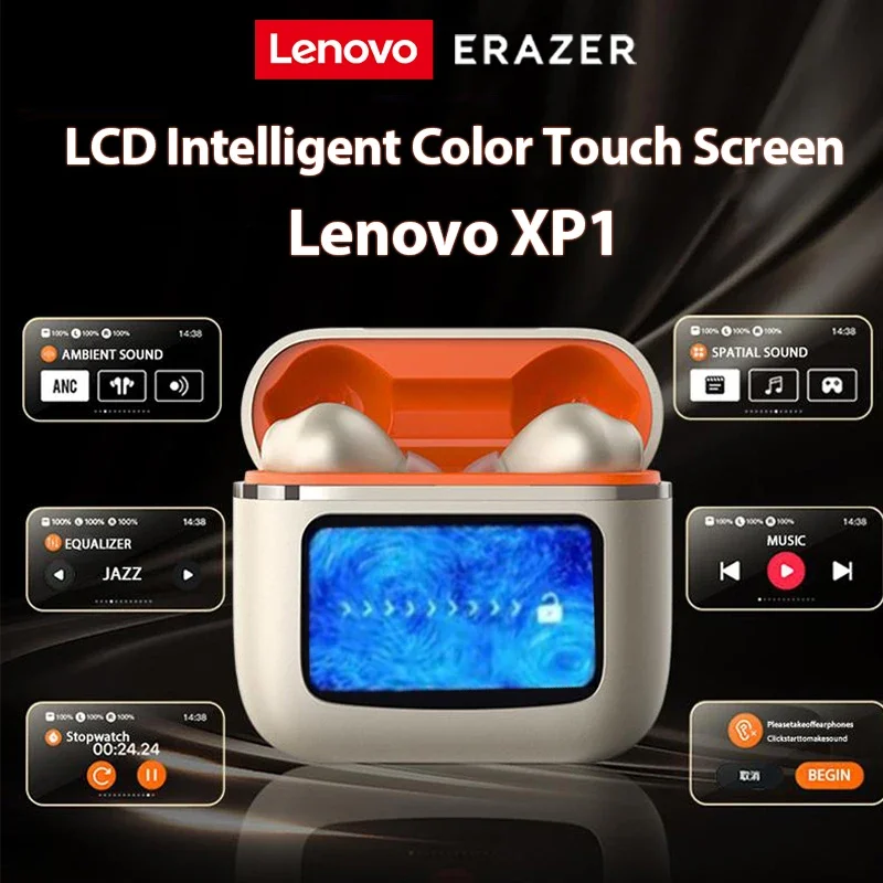 Original Lenovo ERAZER XP1 Bluetooth Earphones LCD Intelligent Color Screen Wireless Headphones Touch Screen Global Language