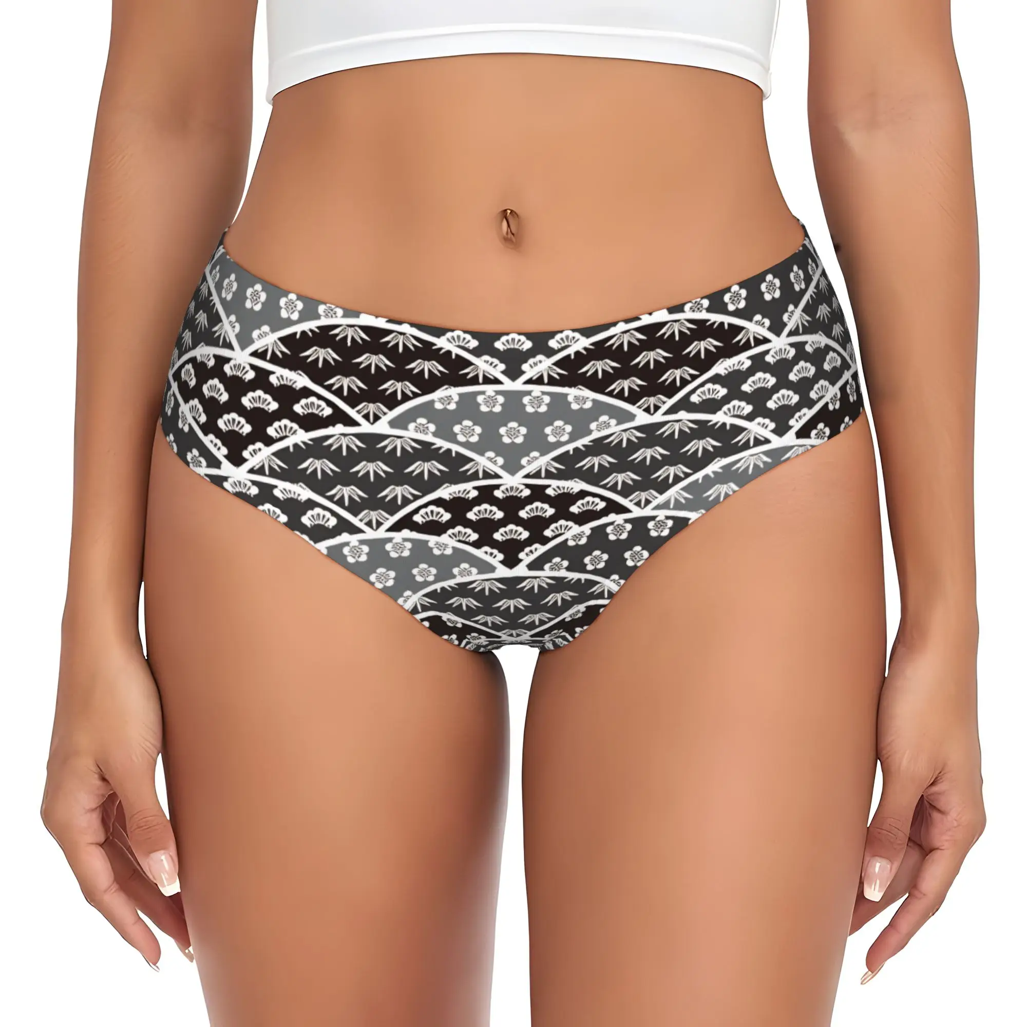 Geometry Seigaiha Fan Scallop Pattern  Briefs Underwear Women Breathable Stretch  Traditional Japane Wamon Panties
