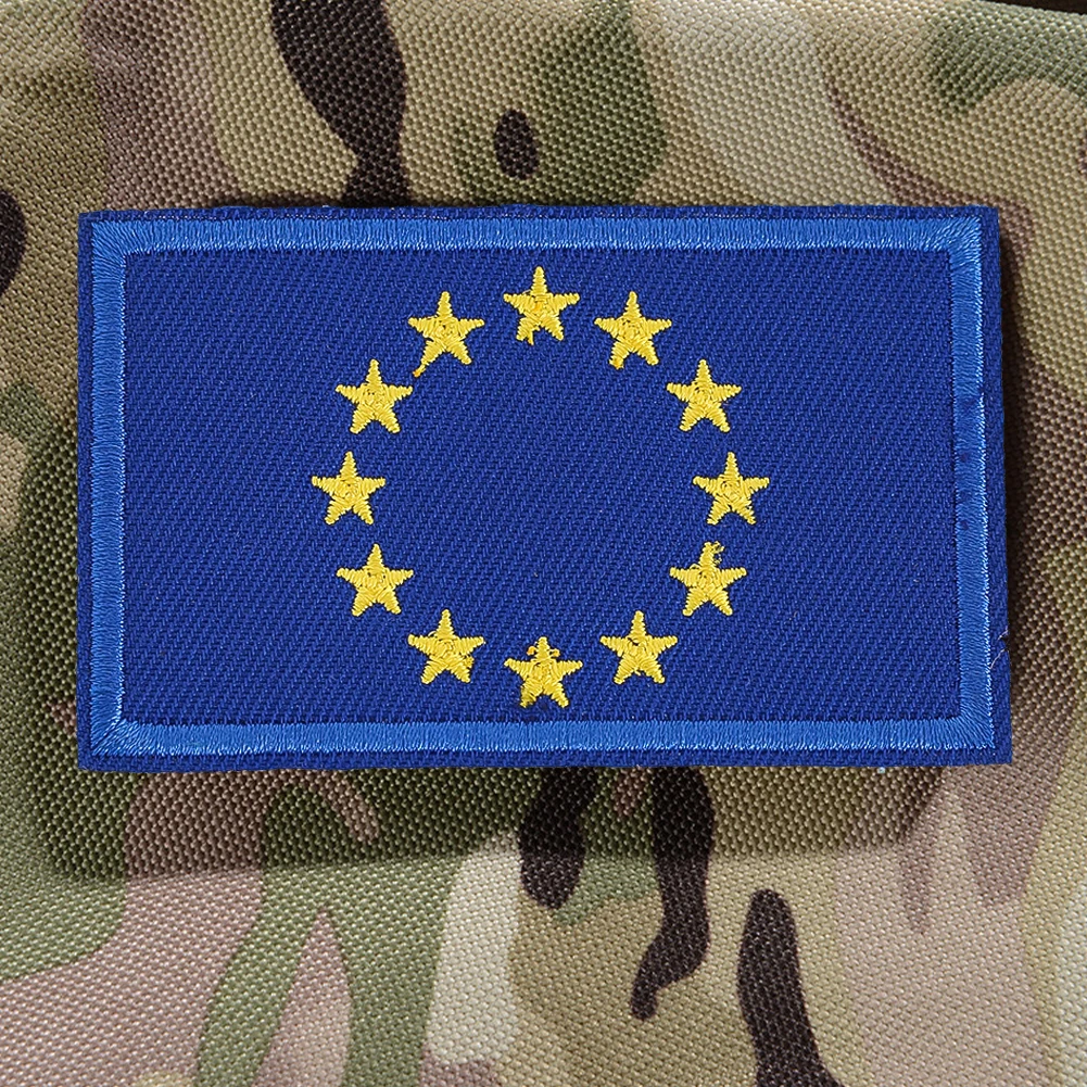 2PCS European Union Flag Patches EU Badges Iron on Embroidered Tactical Military Fabric Applique for Clothes Backpacks Armband