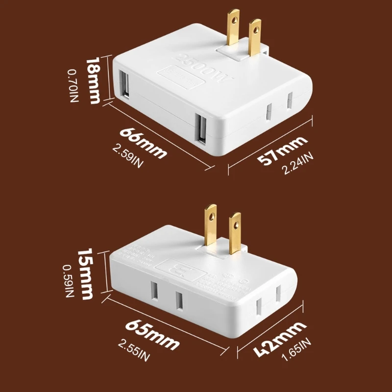 F3KA 3/4 in 1 Extension Plug Adapter 2-prong Rotatable Socket Converter 2500W US Plug Socket Indoor Wall Tap Power Outlet