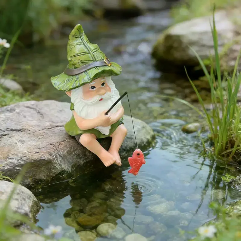 Garden Gnome Outdoor Statue, Gnome Decoration For Yard Fishing Gnome Statue Outdoor Garden Decor, Fishing Guy For Waterfalls