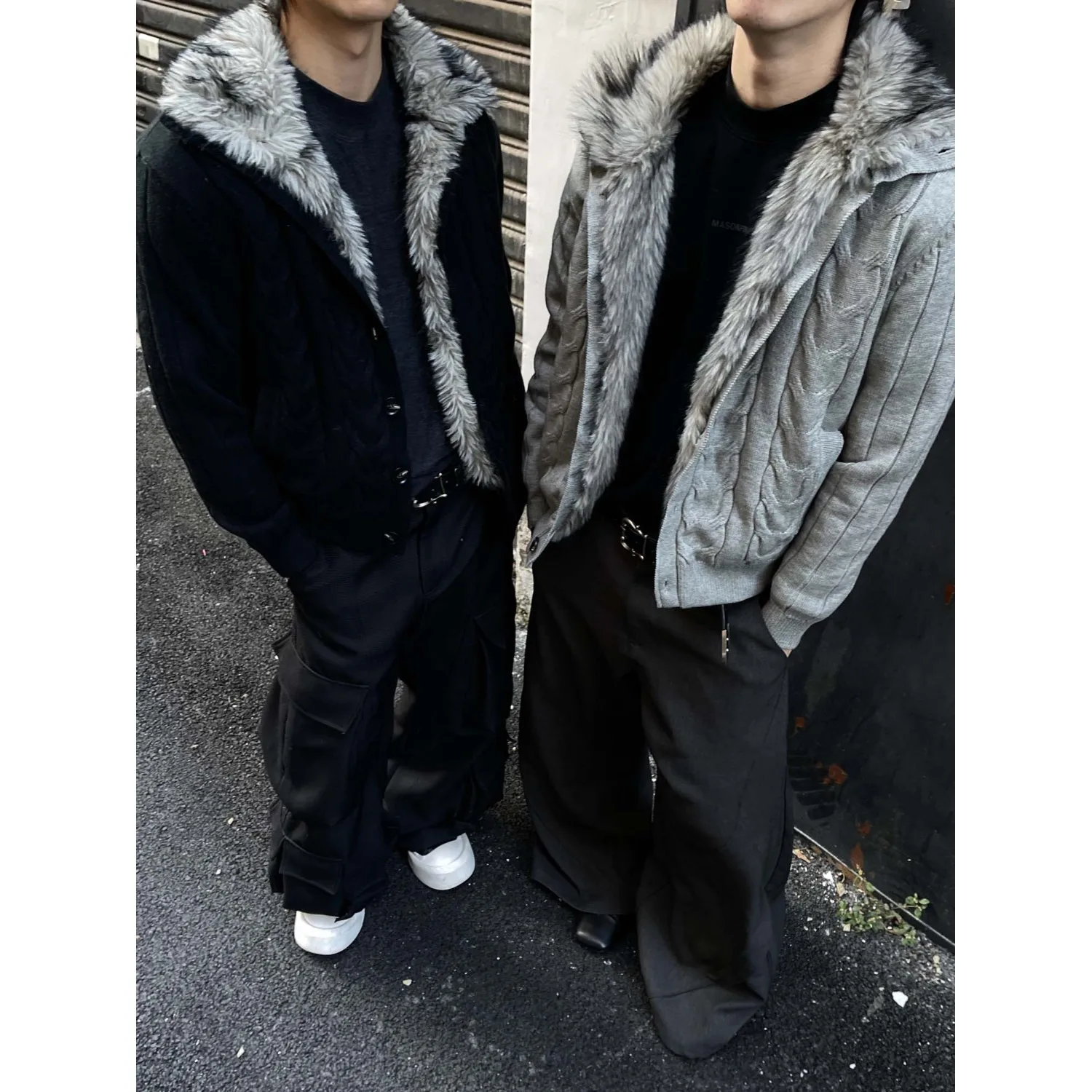 

Мужской вязаный свитер Thiened с меховым воротником, осенне-зимний, больших размеров, повседневный, теплый и стильный