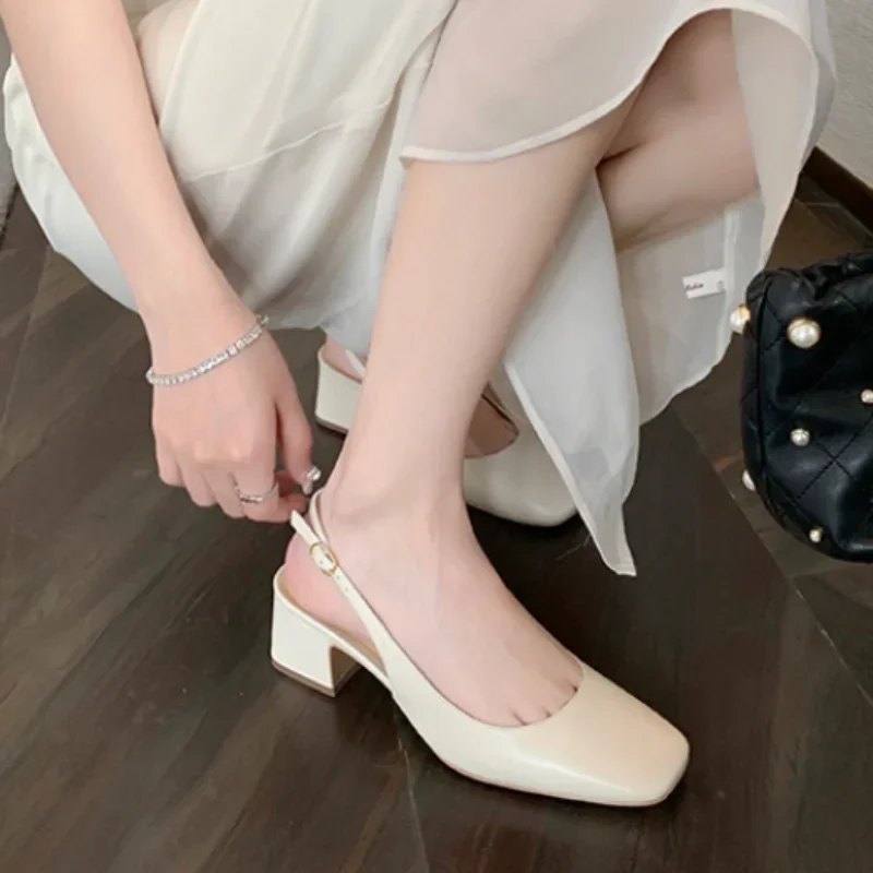 Designer Womens Shoes Fashion Shallow Super Soft Skin Sandals for Women Fashion Thick Heel Ladies Shoe Elegant Woman Heeled Shoe