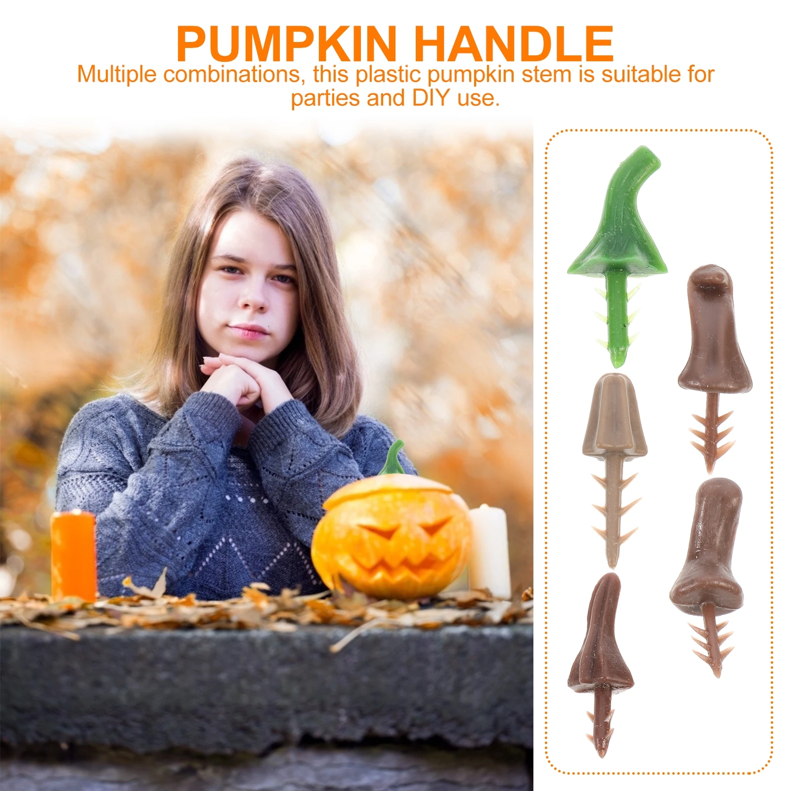 

100pcs Foam Pumpkin Stem Plastic Handle For Decor Tool Accessory Durable Easy Install