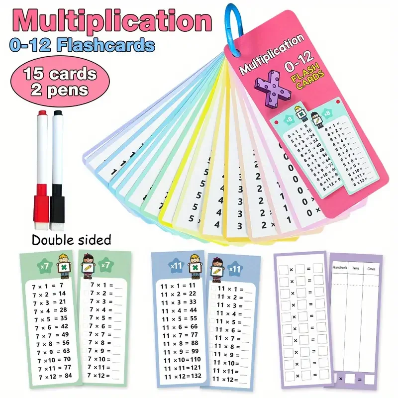 15-PieceMath Flash Cards for Kids - Multiplication Chart | Classroom & Homeschool Learning Tool | Colorful Study Cards