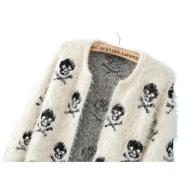 Spring Autumn new women sweater knit wool sweater skull head hippocampus fashion cardigan loose sweater coat Gothic Cape