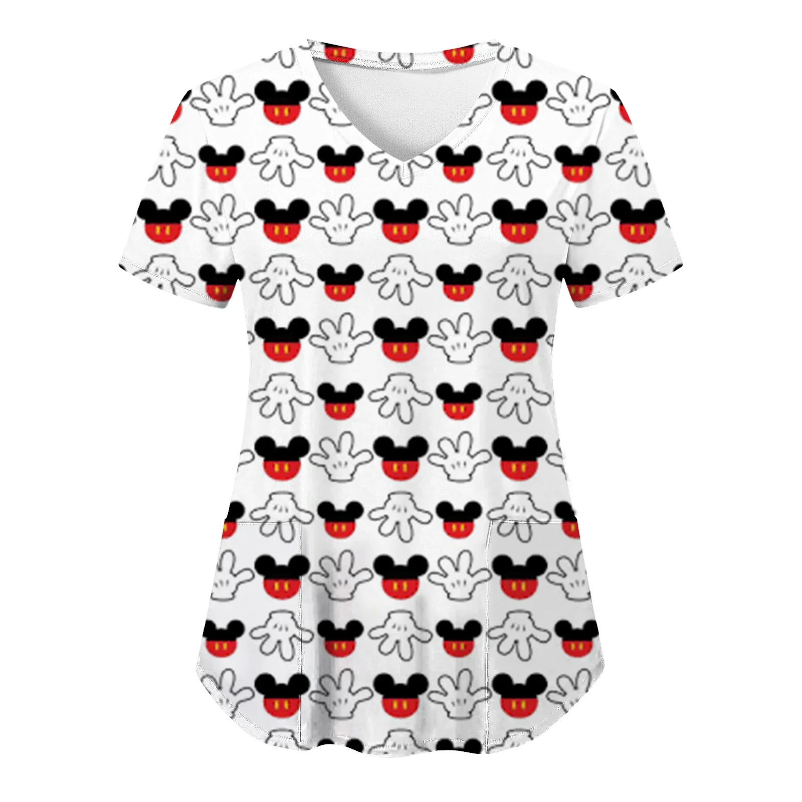 Summer T Shirts Pocket Tops Disney Shirt Nurse Uniform T-shirt Hospital Top Women 2023 Minnie Mouse T-shirts Mickey V Neck Tees