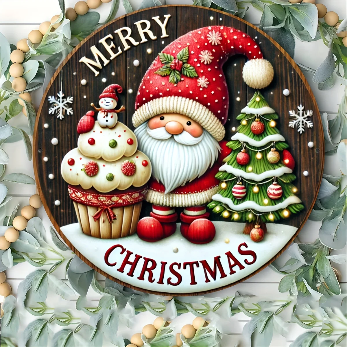 لافتة عيد الميلاد من الألومنيوم الريفية ثنائية الأبعاد، تصميم رجل الثلج باللون الأخضر الدائم | ديكور حائط للعطلات في المزرعة للاستخدام الداخلي/الخارجي #6