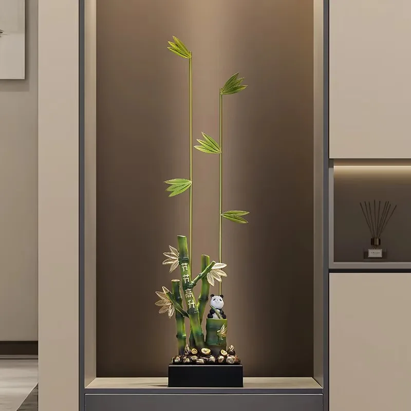 Vertical Green Bamboo Tabletop Decor Mini Panda Traditional Style Cabinet Display Craft Carved Character Stem Surface Detail