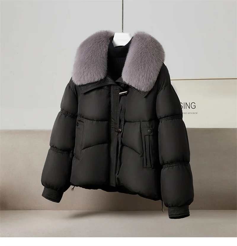 New Winter Down Cotton-padded Jacket Women's Short Parkas Big-fur-collar Outerwear Streetwear Lady Loose Warm Thicken Tops