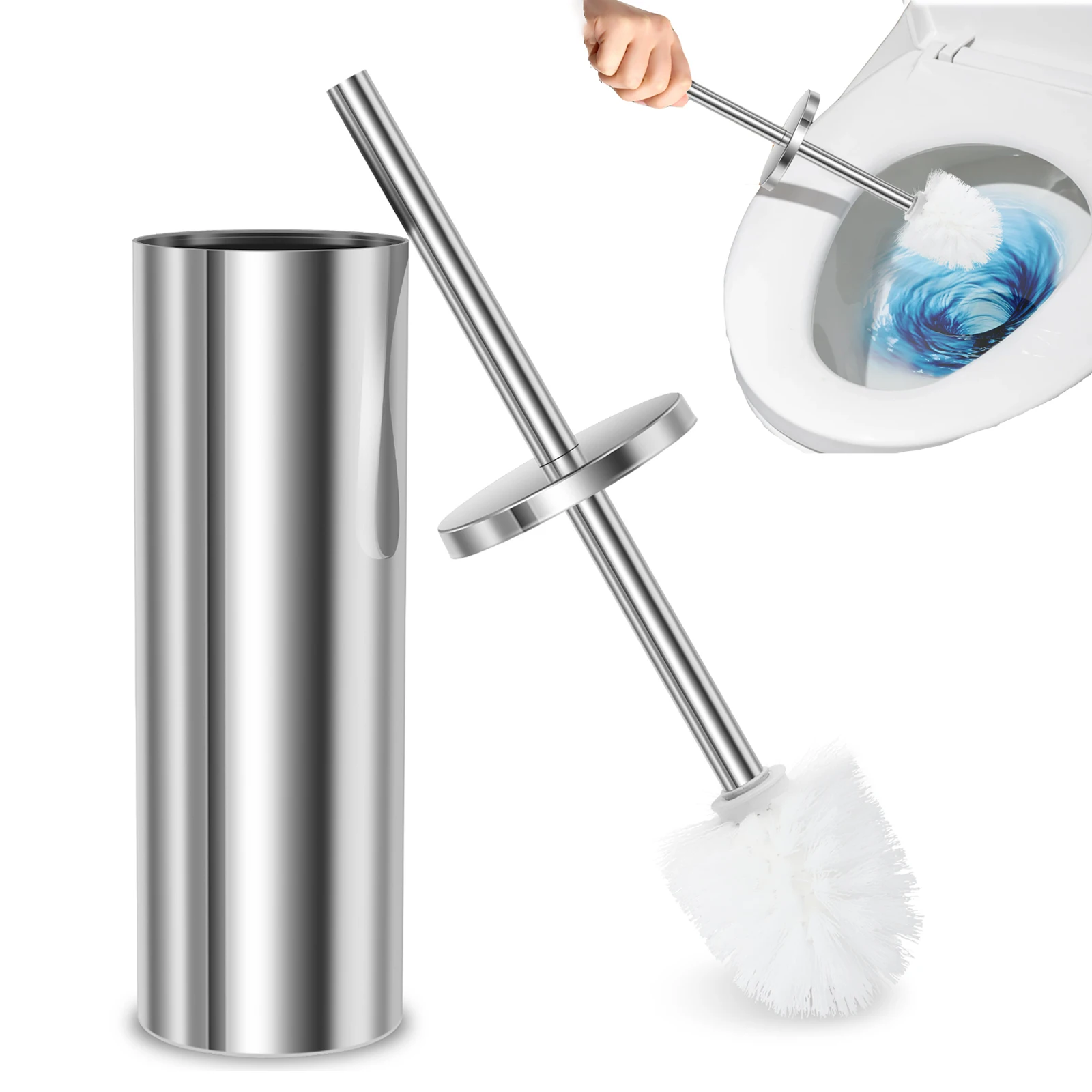 

Stainless Steel Toilet Brush With Standing Base No Dead Angle Long Handle Toilet Cleaning Brush WC Bathroom Accessories