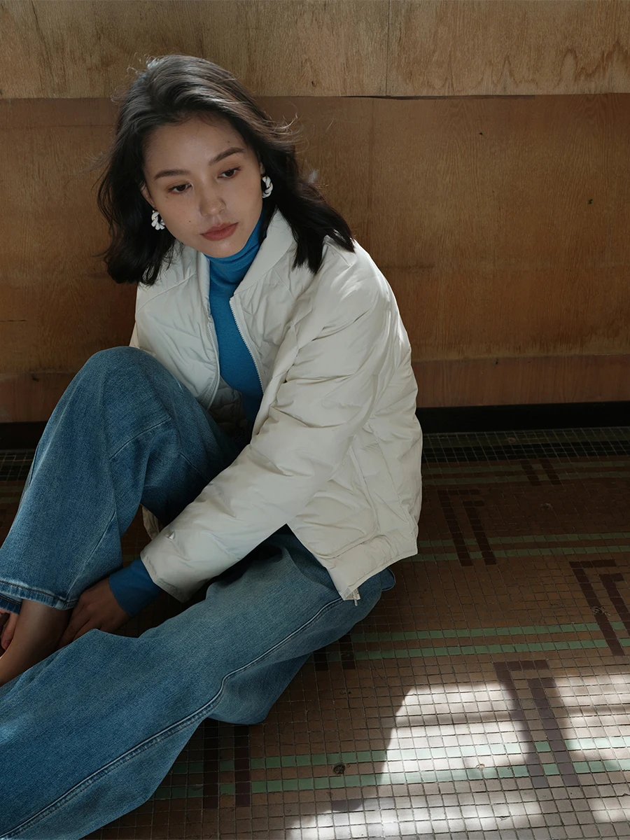 

Zhimei Rihua 3D Inteated Lightweight down Jaet Women's 90 White Du down Small Collar Loose Winter Outerwear